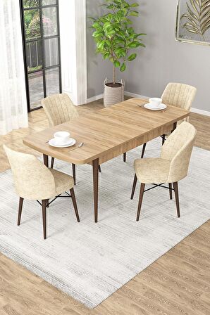 Rovena Alto Meşe 70x114 Açılabilir Suntalam Mutfak Masası Takımı 4 Adet Sandalye