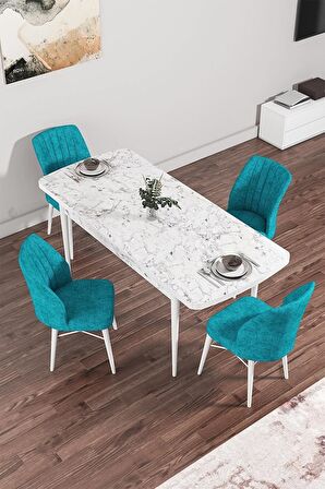 Rovena Alto Beyaz Mermer 70x114 Açılabilir Suntalam Mutfak Masası Takımı 4 Adet Sandalye