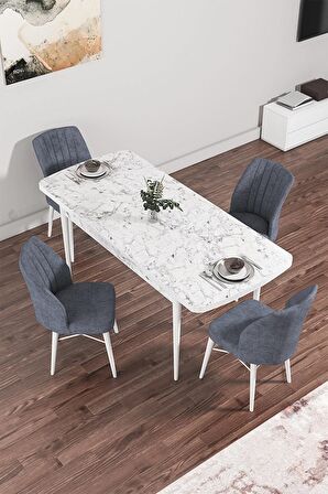 Rovena Alto Beyaz Mermer 70x114 Açılabilir Suntalam Mutfak Masası Takımı 4 Adet Sandalye