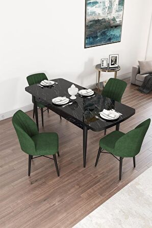 Rovena Alto Siyah Mermer 70x114 Açılabilir Suntalam Mutfak Masası Takımı 4 Adet Sandalye