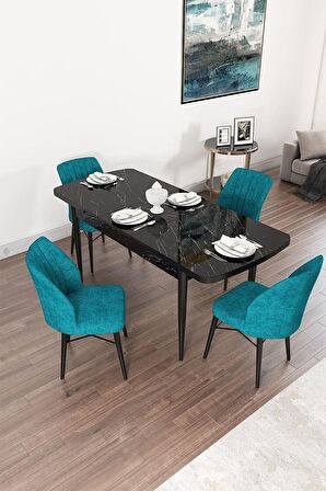 Rovena Alto Siyah Mermer 70x114 Açılabilir Suntalam Mutfak Masası Takımı 4 Adet Sandalye