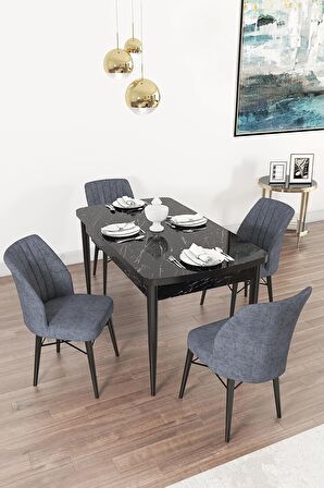Rovena Alto Siyah Mermer 70x114 Açılabilir Suntalam Mutfak Masası Takımı 4 Adet Sandalye