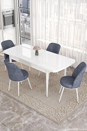 Rovena Sona Beyaz 70x114 Açılabilir Suntalam Mutfak Masası Takımı 4 Adet Sandalye