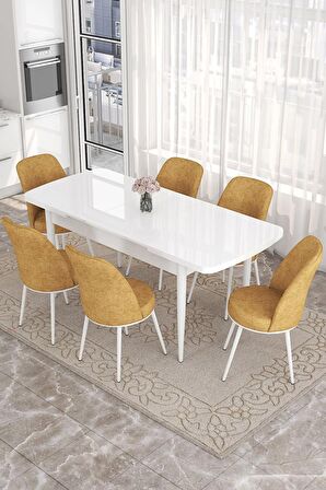 Rovena Sona Beyaz 70x114 Açılabilir Suntalam Mutfak Masası Takımı 6 Adet Sandalye