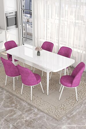 Rovena Sona Beyaz 70x114 Açılabilir Suntalam Mutfak Masası Takımı 6 Adet Sandalye