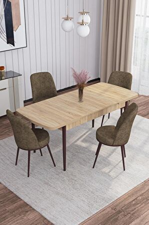 Rovena Sona Meşe 70x114 Açılabilir Suntalam Mutfak Masası Takımı 4 Adet Sandalye