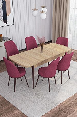 Rovena Sona Meşe 70x114 Açılabilir Suntalam Mutfak Masası Takımı 6 Adet Sandalye