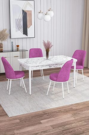 Rovena Sona Beyaz Mermer 70x114 Açılabilir Suntalam Mutfak Masası Takımı 4 Adet Sandalye