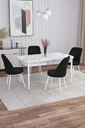 Rovena Sona Beyaz Mermer 70x114 Açılabilir Suntalam Mutfak Masası Takımı 4 Adet Sandalye