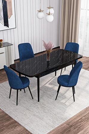 Rovena Sona Siyah Mermer 70x114 Açılabilir Suntalam Mutfak Masası Takımı 4 Adet Sandalye