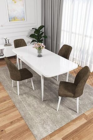 Rovena Lucca Beyaz 70x114 Açılabilir Suntalam Mutfak Masası Takımı 4 Adet Sandalye