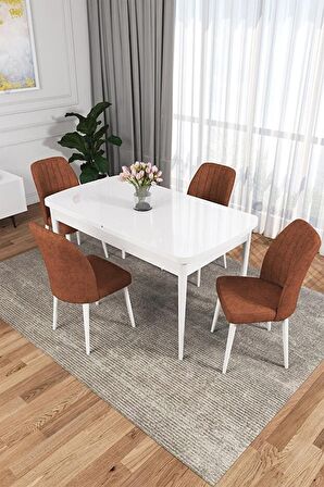 Rovena Lucca Beyaz 70x114 Açılabilir Suntalam Mutfak Masası Takımı 4 Adet Sandalye