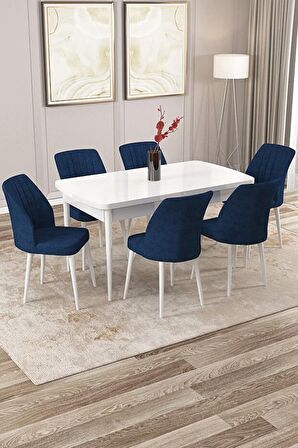 Rovena Lucca Beyaz 70x114 Açılabilir Suntalam Mutfak Masası Takımı 6 Adet Sandalye