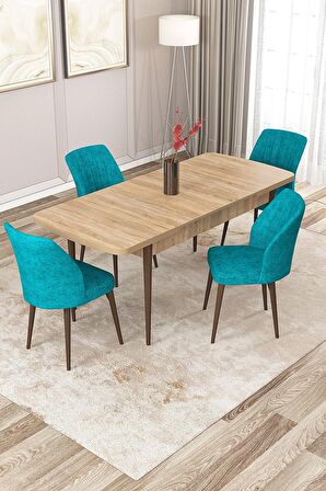 Rovena Lucca Meşe 70x114 Açılabilir Suntalam Mutfak Masası Takımı 4 Adet Sandalye