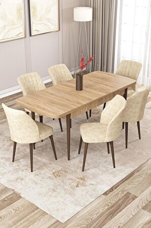 Rovena Lucca Meşe 70x114 Açılabilir Suntalam Mutfak Masası Takımı 6 Adet Sandalye