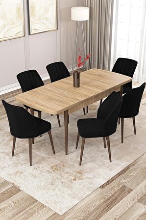 Rovena Lucca Meşe 70x114 Açılabilir Suntalam Mutfak Masası Takımı 6 Adet Sandalye