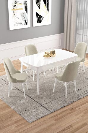 Rovena Rain Beyaz 70x114 Açılabilir Mdf Mutfak Masası Takımı 4 Adet Sandalye