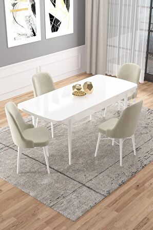 Rovena Rain Beyaz 70x114 Açılabilir Mdf Mutfak Masası Takımı 4 Adet Sandalye