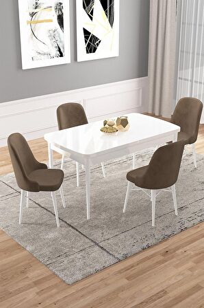 Rovena Rain Beyaz 70x114 Açılabilir Mdf Mutfak Masası Takımı 4 Adet Sandalye