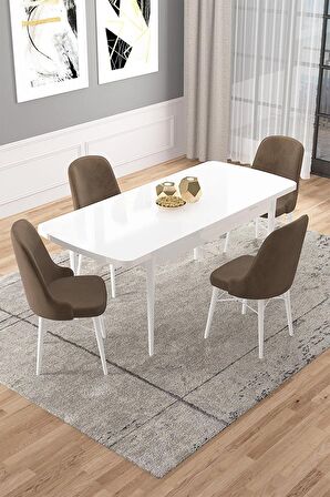 Rovena Rain Beyaz 70x114 Açılabilir Mdf Mutfak Masası Takımı 4 Adet Sandalye