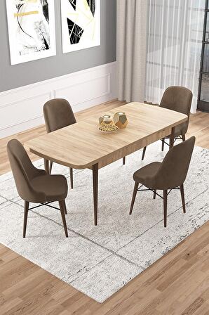 Rovena Rain Meşe 70x114 Açılabilir Mdf Mutfak Masası Takımı 4 Adet Sandalye