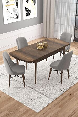 Rovena Rain Barok 70x114 Açılabilir Mdf Mutfak Masası Takımı 4 Adet Sandalye