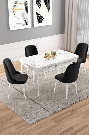 Rovena Rain Beyaz Mermer 70x114 Açılabilir Mdf Mutfak Masası Takımı 4 Adet Sandalye