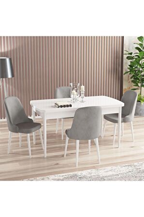Rovena Amber Beyaz 70X114 Açılabilir Mdf Mutfak Masası Takımı 4 Adet Sandalye