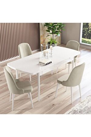 Rovena Amber Beyaz 70X114 Açılabilir Mdf Mutfak Masası Takımı 4 Adet Sandalye