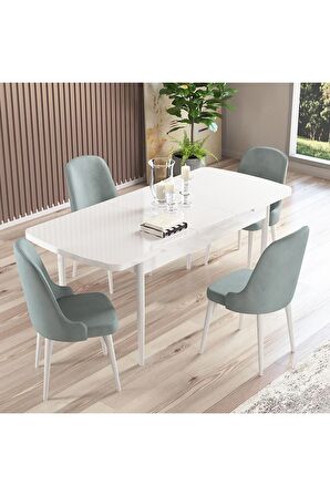 Rovena Amber Beyaz 70X114 Açılabilir Mdf Mutfak Masası Takımı 4 Adet Sandalye