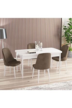 Rovena Amber Beyaz 70X114 Açılabilir Mdf Mutfak Masası Takımı 4 Adet Sandalye