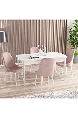 Rovena Amber Beyaz 70X114 Açılabilir Mdf Mutfak Masası Takımı 4 Adet Sandalye