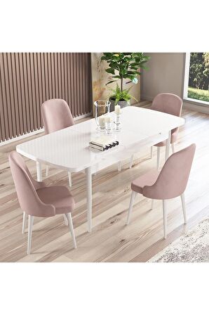 Rovena Amber Beyaz 70X114 Açılabilir Mdf Mutfak Masası Takımı 4 Adet Sandalye