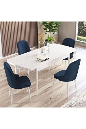 Rovena Amber Beyaz 70X114 Açılabilir Mdf Mutfak Masası Takımı 4 Adet Sandalye