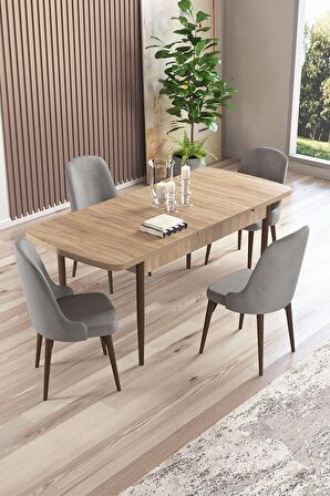 Rovena Amber Meşe 70x114 Açılabilir Mdf Mutfak Masası Takımı 4 Adet Sandalye