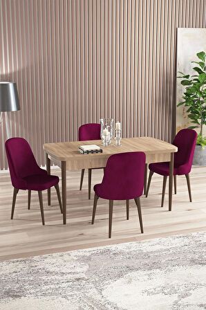 Rovena Amber Meşe 70x114 Açılabilir Mdf Mutfak Masası Takımı 4 Adet Sandalye