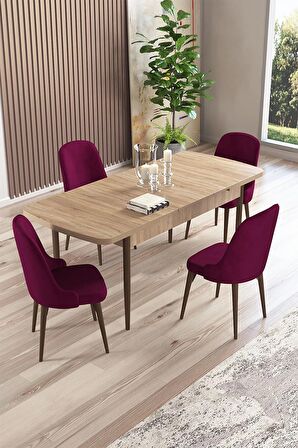 Rovena Amber Meşe 70x114 Açılabilir Mdf Mutfak Masası Takımı 4 Adet Sandalye