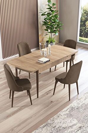 Rovena Amber Meşe 70x114 Açılabilir Mdf Mutfak Masası Takımı 4 Adet Sandalye