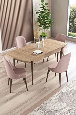 Rovena Amber Meşe 70x114 Açılabilir Mdf Mutfak Masası Takımı 4 Adet Sandalye