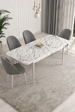 Rovena Talia Beyaz 70x114 Açılabilir Mdf Mutfak Masası Takımı 4 Adet Sandalye