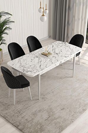 Rovena Talia Beyaz 70x114 Açılabilir Mdf Mutfak Masası Takımı 4 Adet Sandalye