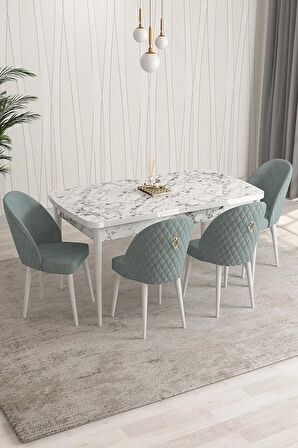 Rovena Talia Beyaz 70x114 Açılabilir Mdf Mutfak Masası Takımı 4 Adet Sandalye