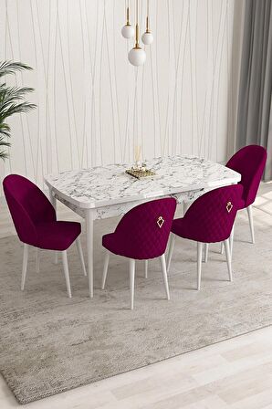 Rovena Talia Beyaz Mermer 70x114 Açılabilir Mdf Mutfak Masası Takımı 4 Adet Sandalye
