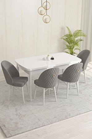 Rovena Liora Beyaz 70x114 Açılabilir Mdf Mutfak Masası Takımı 4 Adet Sandalye