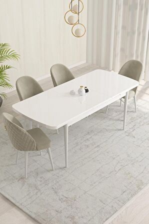 Rovena Liora Beyaz 70x114 Açılabilir Mdf Mutfak Masası Takımı 4 Adet Sandalye