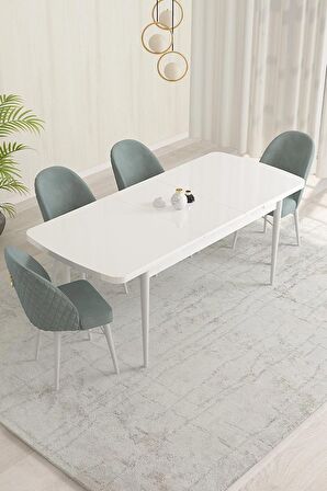 Rovena Liora Beyaz 70x114 Açılabilir Mdf Mutfak Masası Takımı 4 Adet Sandalye