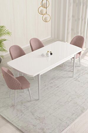 Rovena Liora Beyaz 70x114 Açılabilir Mdf Mutfak Masası Takımı 4 Adet Sandalye