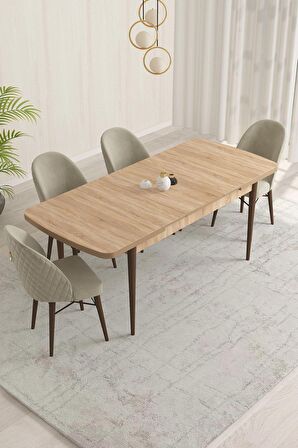 Rovena Liora Meşe 70x114 Açılabilir Mdf Mutfak Masası Takımı 4 Adet Sandalye