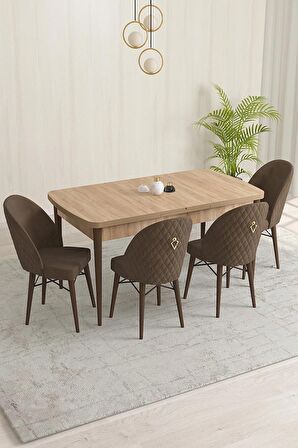 Rovena Liora Meşe 70x114 Açılabilir Mdf Mutfak Masası Takımı 4 Adet Sandalye