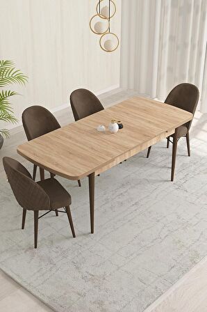 Rovena Liora Meşe 70x114 Açılabilir Mdf Mutfak Masası Takımı 4 Adet Sandalye